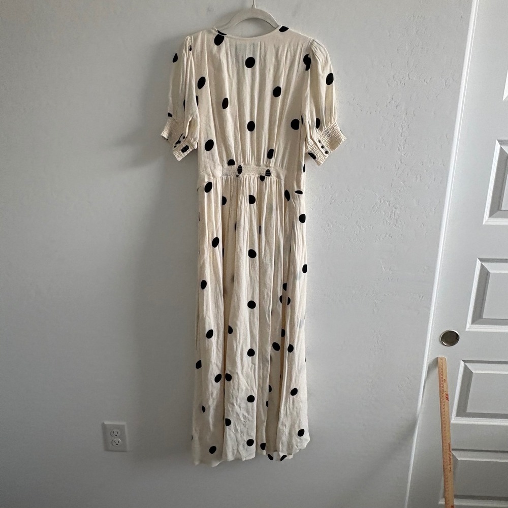 Maeve Anthropologie Breanna Polka Dot Dress Cream Black Size 8 High Low Midi - Picture 8 of 8